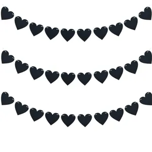 Gothic Black Heart Felt Banner Valentine's Day Wedding Party Personalized Decoration Hanging Garland Non-Woven Fabric Pull Flower