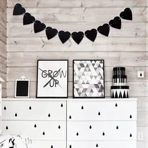 Gothic black felt heart banner garland for Valentine's Day party and wedding room decor.