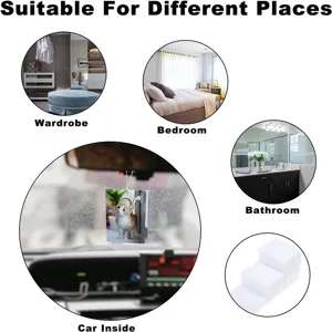 Sublimation air freshener blanks shown in various usage scenarios like car and home