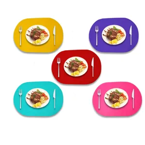 Detailed view of five colorful oval felt placemats for festive table protection