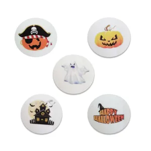 Halloween Round Felt Coaster White Felt Heat Insulation Pad Pumpkin Ghost Castle Bat Pattern Tableware Party Decoration