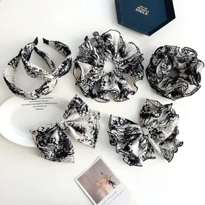 Women Artistic Tie-Dye Fabric Headband Summer Minimalist Knot Hair Band Scrunchie Bow Spring Clip Rhinestone Hair Accessories