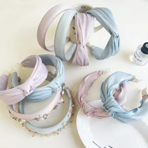 Dames Brede Geknoopte Hoofdband Glinsterende Stof Kruisknoop Gewatteerde Haarrand Vintage Retro Zoete Stijl Dagelijkse Accessoires