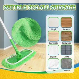 Chenille flat mop detail showcasing plush fabric texture and versatile floor surface compatibility.