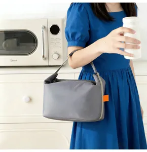 Portable insulated lunch bag grey waterproof tote bag for daily meal prep and office school