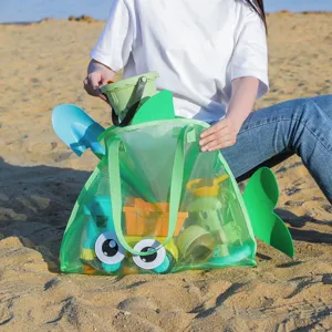 Kids beach toy mesh bag with cute big eyes, large capacity outdoor storage bag for sand toys.