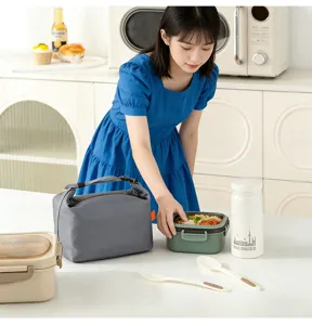 Portable insulated lunch bag gray waterproof thermal food tote bag for office school picnic