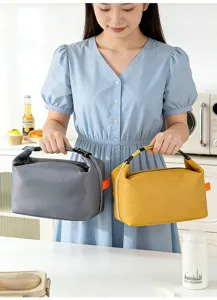 Portable insulated lunch box bag, waterproof thickened bento handbag, dual color utility tote bag.