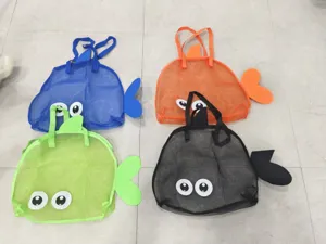 Kids mesh beach bag colorful cute fish toy storage bag large capacity pool travel tote