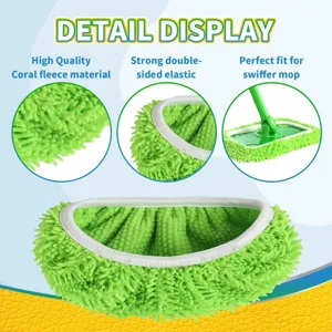 Chenille mop replacement pad for flat mops, coral fleece double-sided elastic cleaning cloth.