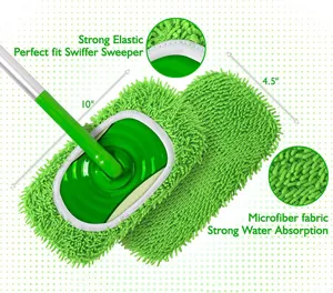 Replacement chenille mop pad for Swiffer Sweeper, reusable microfiber flat floor cleaning cloth.