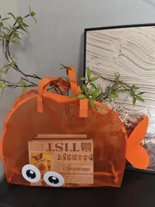Cute fish mesh beach bag large capacity outdoor toy storage bag for kids summer seaside travel.