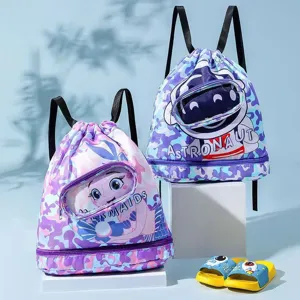 Kids waterproof swimming drawstring backpack dry wet separation beach bag storage pouch