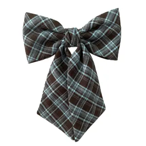 Französisches Vintage-Haaraccessoire mit blau-brauner Karoschleife im Preppy-Stil