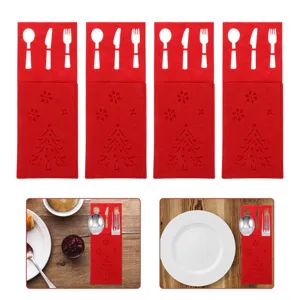 Filz-Weihnachtsbesteckhalter-Set mit Baum- und Schneeflockenmustern für die Tischdeko