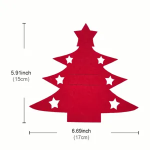 Small red felt Christmas tree cutlery holder with dimensions 5.91 x 6.69 inches