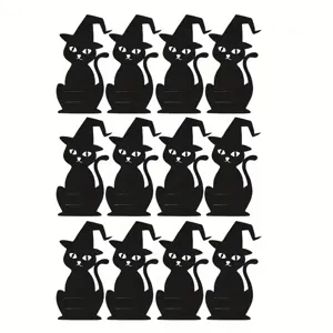 Set of 12 black felt witch cat silhouettes for Halloween themed cutlery decor and clips