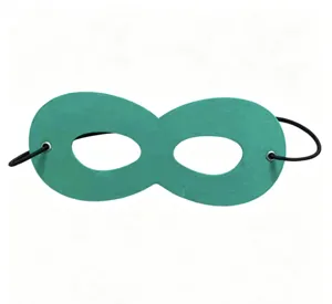 Detailed view of a teal felt eye mask designed for kids parties and Halloween cosplay