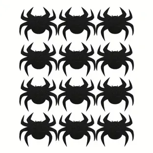 Detailed view of 12 black felt spider Halloween placemats and table decorations