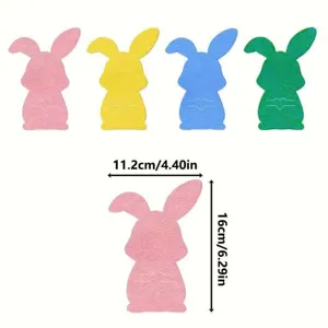 Detailed dimensions of four colored felt Easter rabbit cutlery holder sleeves.