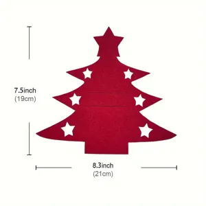 Detailed dimensions of the red felt Christmas tree cutlery holder mat for holiday table