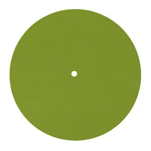Detalle del tapete verde para tocadiscos de vinilo con textura fina de fieltro