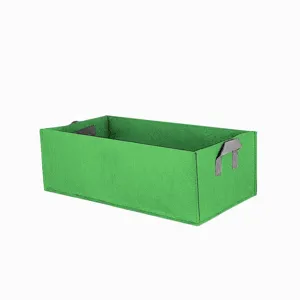Sacco rettangolare in feltro verde per piante con manici grigi per ortaggi