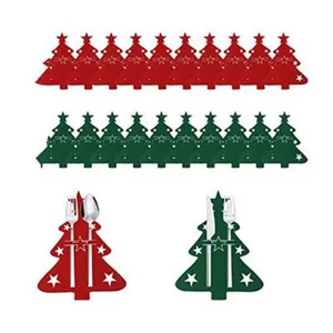 Felt Christmas tree cutlery holders in red and green for festive holiday table settings