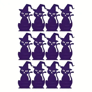 Set of twelve purple witch hat cat cutlery holders for Halloween party table decor