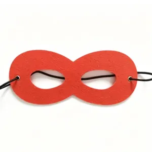 Vibrant red felt eye mask for kids' Halloween costumes and party favors with elastic