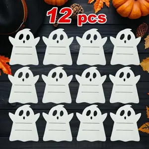 Set of 12 white ghost felt cutouts for Halloween table decoration and DIY crafts