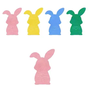 Set of colorful felt Easter bunny cutlery bags in pink yellow blue and green colors