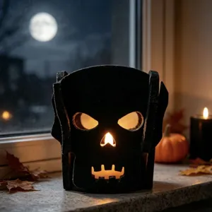 Bougeoir Halloween fantôme noir en feutre pour décoration de table effrayante