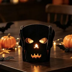 Bougeoir fantôme en feutre noir d'Halloween pour décoration de table