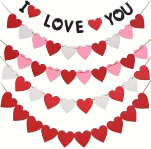 Valentine's Day felt heart banner with I Love You letters for wedding party decor