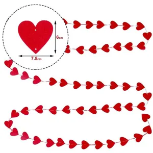 Close-up detail of red felt heart banner garland showing single heart dimensions of 7.8cm by 6cm