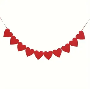 Red felt heart garland banner for Valentine's Day and wedding party wall decoration