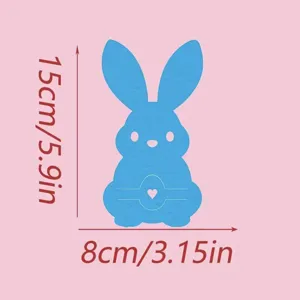 Dimension diagram showing 15cm height and 8cm width of the blue Easter bunny holder.