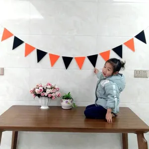 Orange and black non-woven triangle bunting banner for festive party wall decoration
