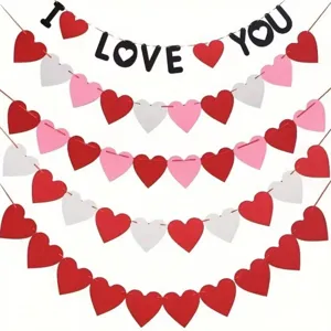 Heart Shaped Felt Banner Romantic I Love You Garland For Valentine's Day Wedding Marriage Proposal New Room Background Wall Decoration