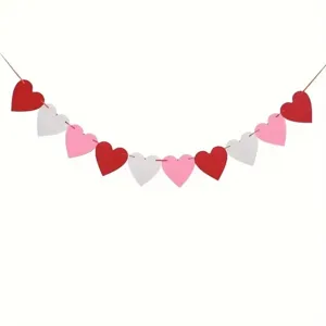Red pink and white felt heart garland banner for Valentine's Day wedding decor