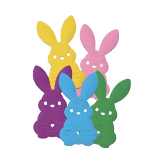 Five colorful felt bunny utensil holders for Easter party table decoration set