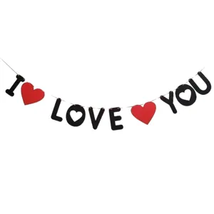 Valentine's Day felt banner decoration with I LOVE YOU letters and red hearts for proposal