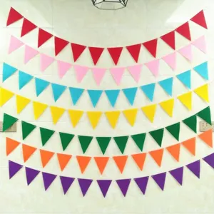 Vibrant multicolor felt triangle bunting banner hanging for festive party decorations