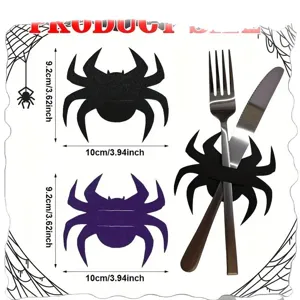 Spooky black and purple spider felt cutlery holder set for Halloween party table decor