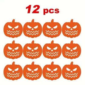 Set of 12 orange felt Halloween pumpkin cutout shapes for festive table party decorations