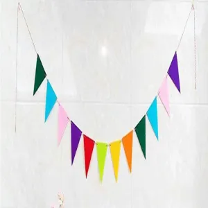 Colorful non-woven triangle bunting banner for birthday party and festive decoration.
