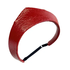 Vintage red textured leather crown headband with adjustable elastic strap for women