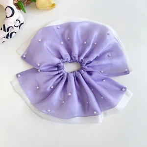 Coletero elegante de malla púrpura de cuatro capas con perlas