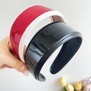 Vintage Maillard Style Wide Brim PU Leather Headband Glossy Padded Hairband Fashion Hair Accessories For Women